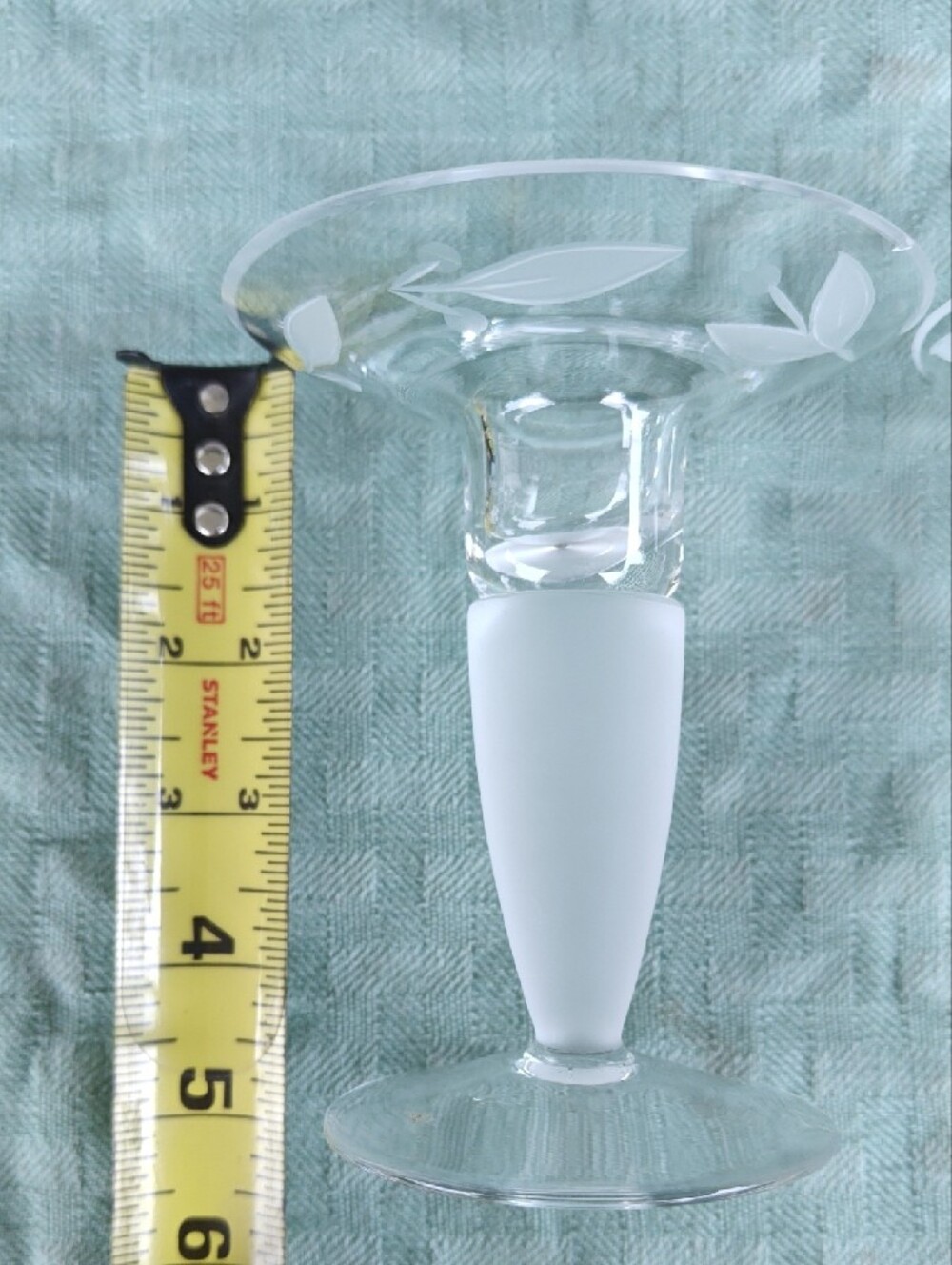 Candlesticks - Etched Leaf, Clear Glass, 1 Pair